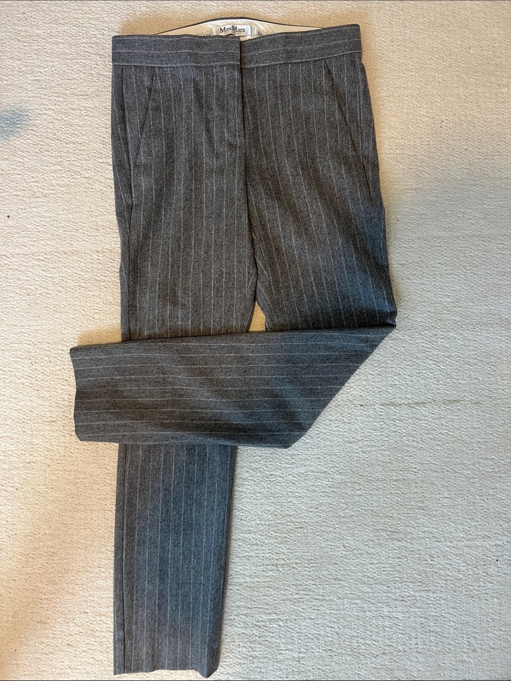 MaxMara Charcoal Gray Pinstripe Dress Trousers